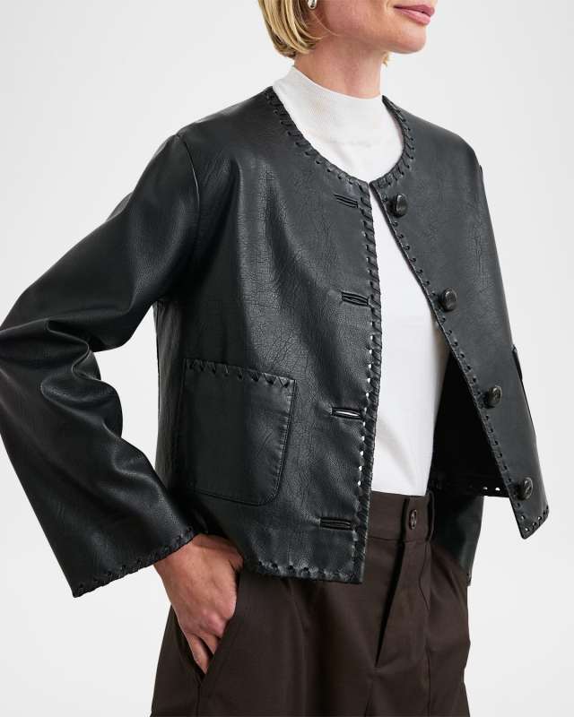 Nevina Whipstitch Faux Leather Jacket